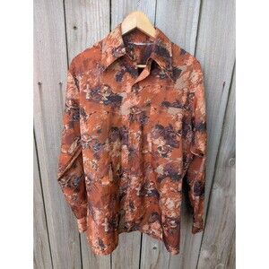 Vintage 70s Shirt Polyester Kings Road Sears Floral Disco Medium Dagger Collar